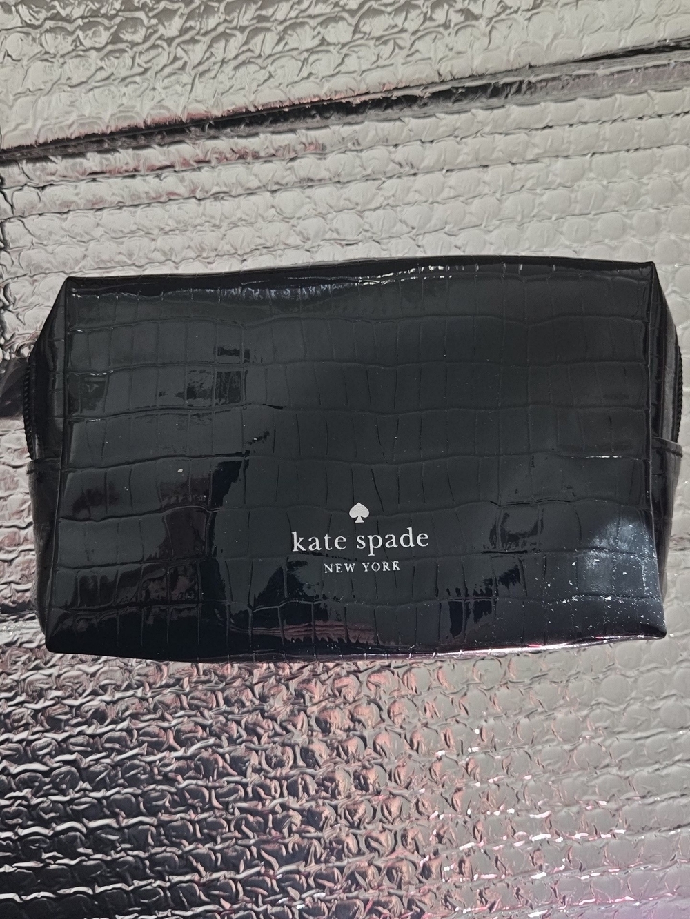 kate spade Black Croc-Embossed Patent Cosmetic Pouch *New